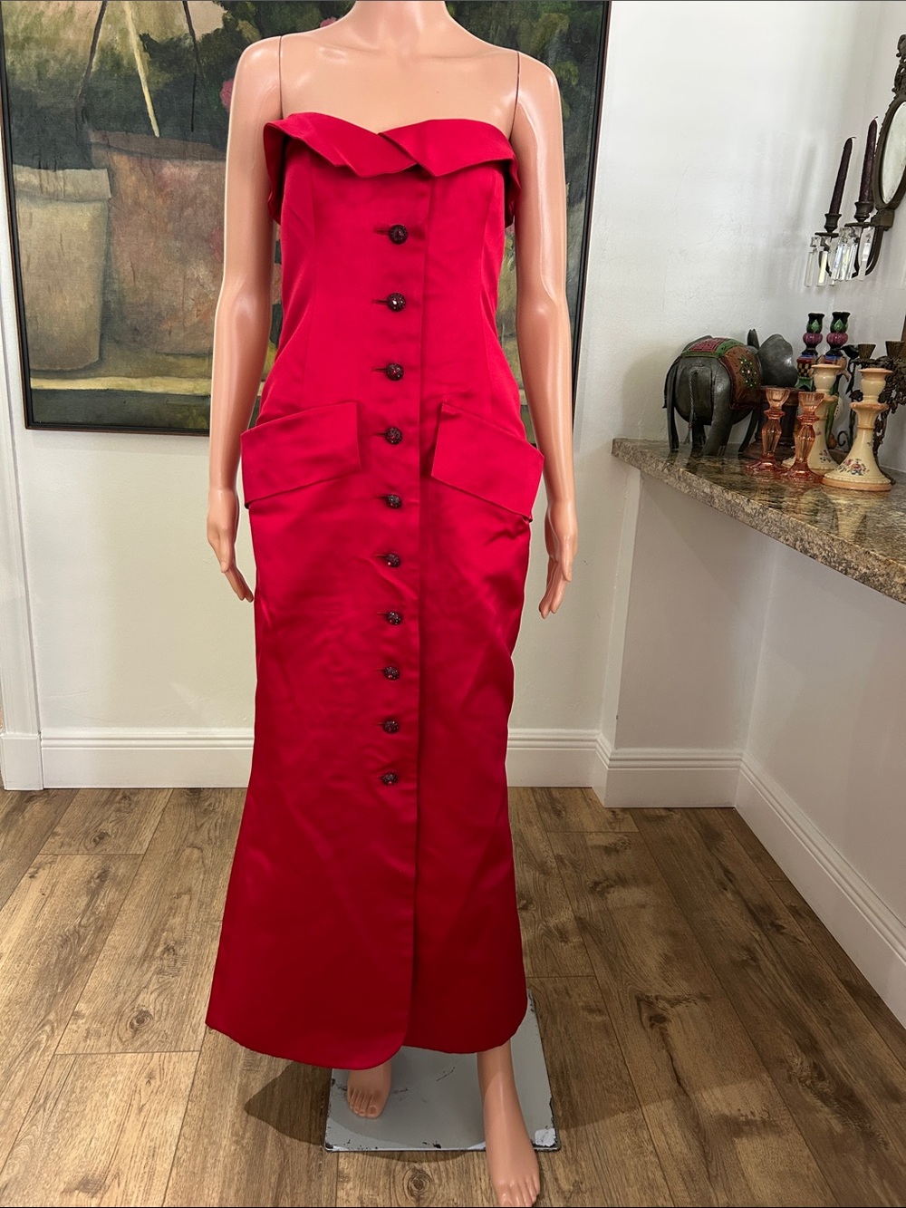 Yves Saint Laurent 80's vintage rare red strapless silk dress